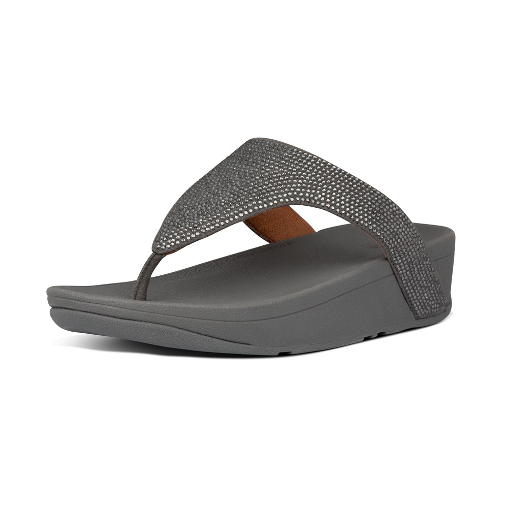 Fitflop Womens Sandals Dark Grey - Lottie Shimmercrystal Toe-post - UO1740265